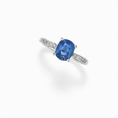 Anello in Oro Bianco 18k, Zaffiro e Diamanti