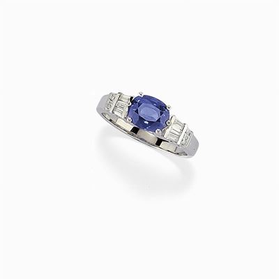 Anello in Oro Bianco 18k, Zaffiro e Diamanti