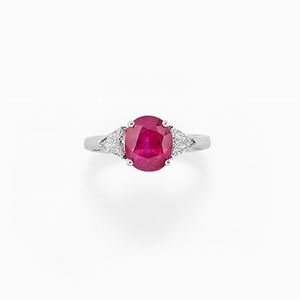  - Anello in oro bianco 18k, rubino e diamanti