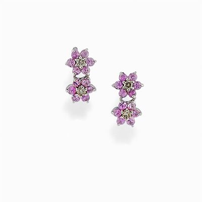 Orecchini Oro Bianco 18k, Zaffiri e Diamanti