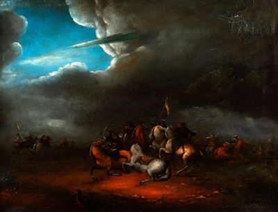Scontro di Cavalieri con Cielo in Tempesta