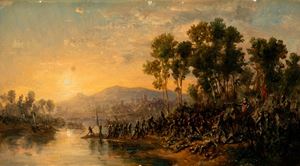 Scena di battaglia presso un fiume