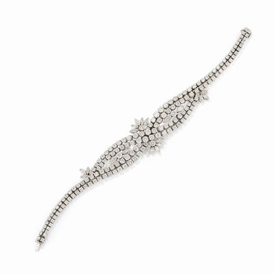 Bracciale in oro bianco 18K con diamanti a motivo floreale