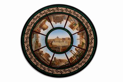 Piano Circolare in Micromosaico con Vedute di Roma