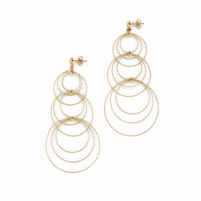 Orecchini in oro giallo 18K, cerchi pendenti multifili