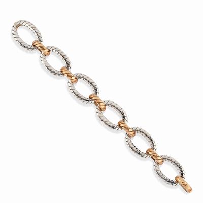 Bracciale in oro bianco e rosa 18K con maglie ovali incise