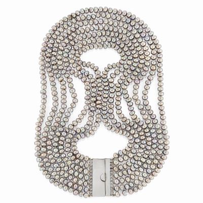 Collana in argento 925 con perle Tahiti, sette fili