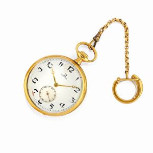 A 18K yellow gold pocket watch with chain, Omega