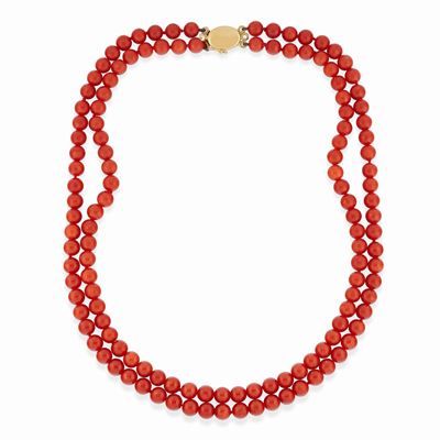 Collana in corallo rosso e oro giallo 18K, due fili