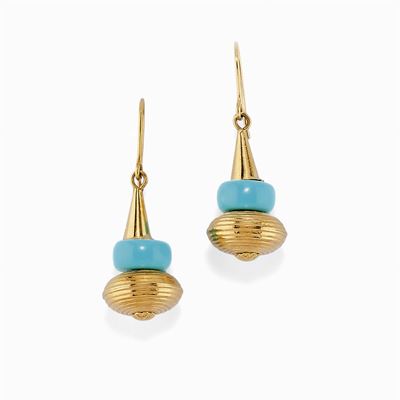 Orechini in Oro Giallo 18k e Turchesi