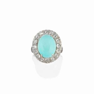 A 18K white gold, turquoise and diamond ring