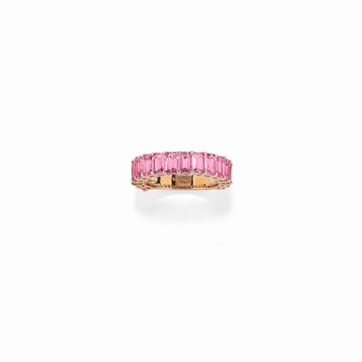 Anello, Riviére in oro rosa 18K con zaffiri rosa taglio ottagonale