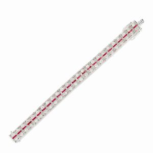 A 18K white gold, ruby and diamond bracelet 