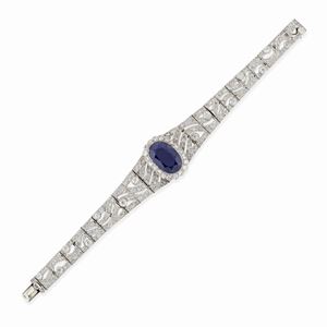  - Bracciale in platino con zaffiro e diamanti
