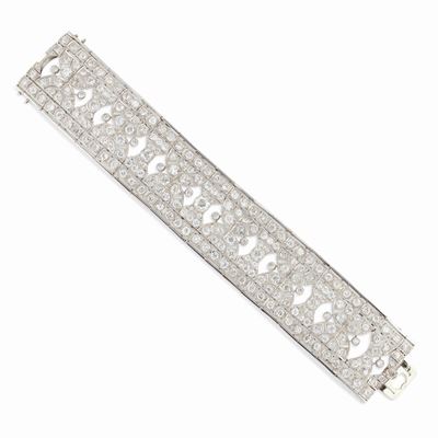 Bracciale in platino con diamanti taglio vecchio, rosa e brillante, circa 1930