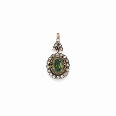 Pendente in Oro Rosso 9k, Argento, Diamanti e Peridoto