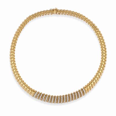 Collana in oro giallo 18K, diamanti taglio brillante, tubogas