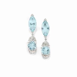  - Orecchini in oro bianco 18K con acquamarine e diamanti