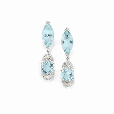 Orecchini in oro bianco 18K con acquamarine e diamanti