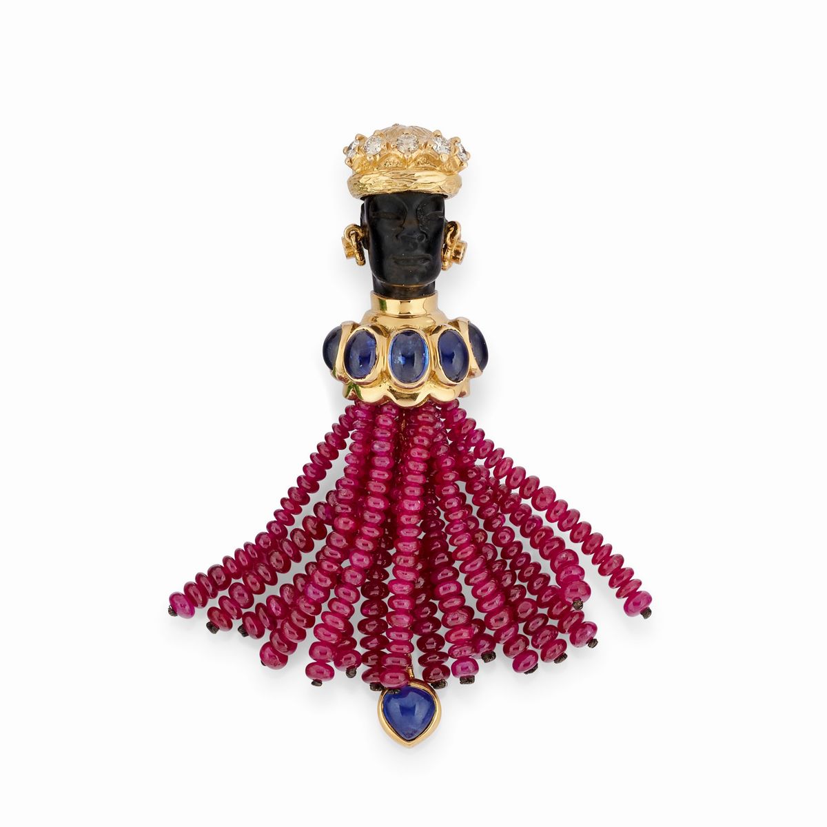 Orecchini in Oro Giallo 18k, Diamanti, Rubini, Smeraldi e Zaffiri