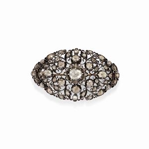 A 14K red gold, silver and diamond brooch, XIX century