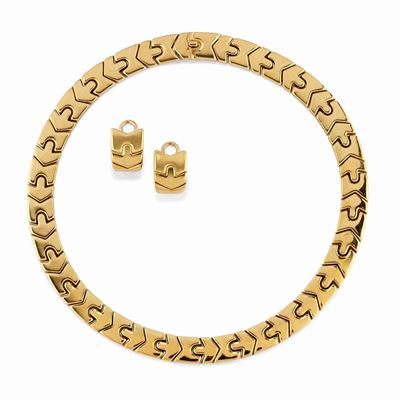 Demi parure in oro giallo 18K, collana a girocollo e orecchini a mezza luna