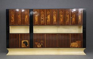 Important wooden cabinet with inlay works