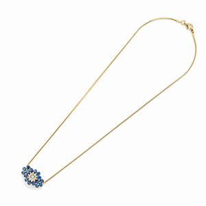  - Collana in oro giallo 18K, zaffiri e diamante