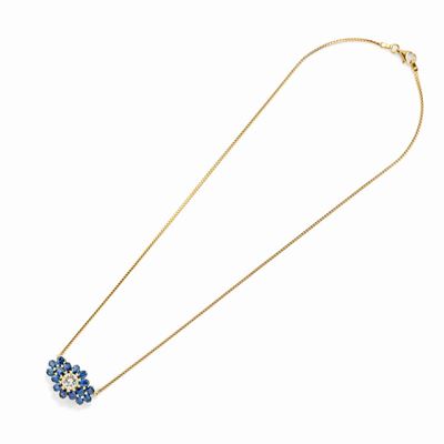 Collana in oro giallo 18K con zaffiri e diamante