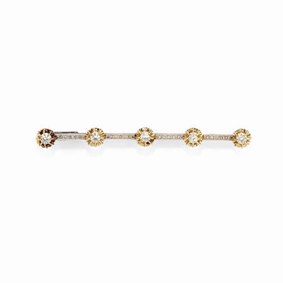 Spilla in oro bianco 18K con diamanti taglio vecchio e rosa