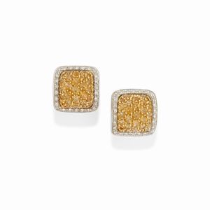  - Orecchini in oro bicolore 18K, quarzi e diamanti