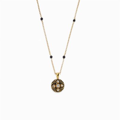 Collana in Oro 18k, Onice, Diamanti e Smalto