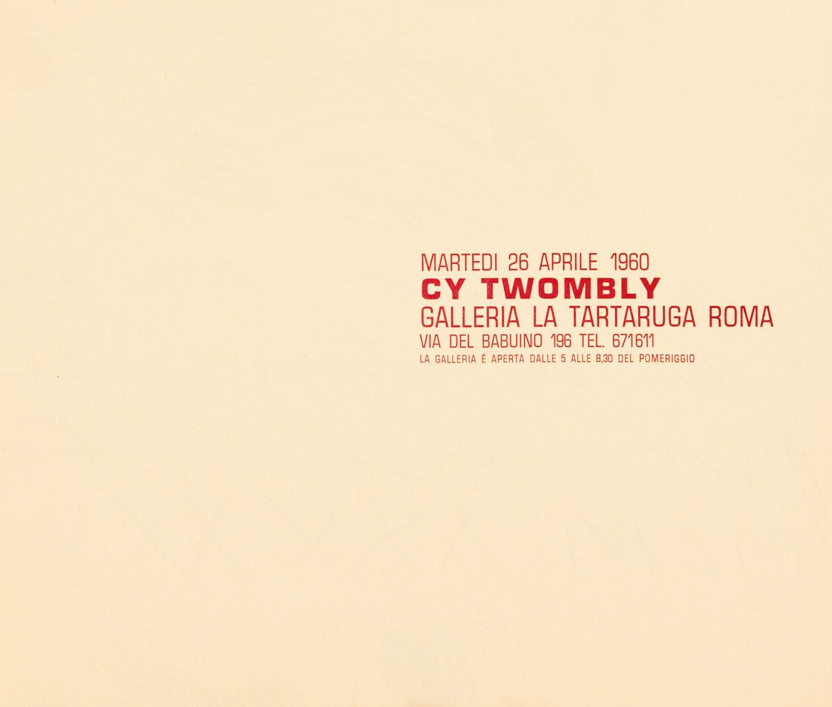 Cy Twombly - Invito alla mostra personale presso la galleria La Tartaruga, 1960