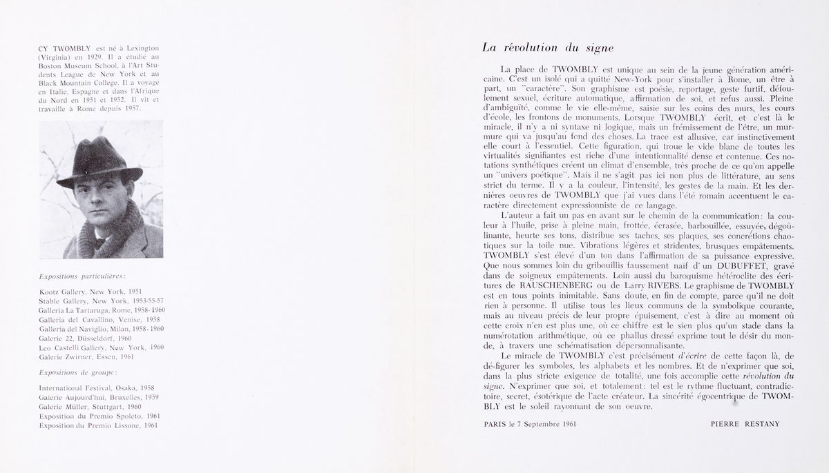 'Una parafrasi per Cy Twombly', volume esemplare 109/500