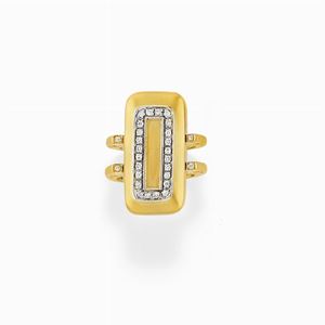 Anello in oro bicolore 18k, diamanti e gemme