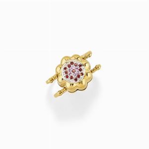 Anello in oro bicolore 18k, diamanti e rubini