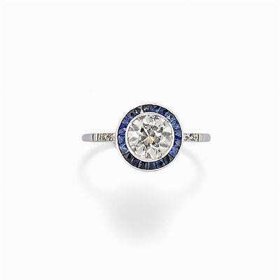 Anello in Platino, Diamante e Zaffiri