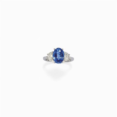 Anello in Oro Bianco 18k, Diamanti e Zaffiro