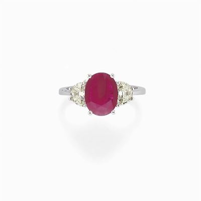 Anello in Oro Bianco 18k, Rubino e Diamanti