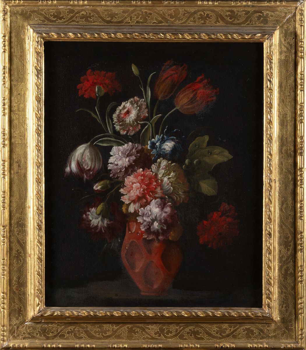 Andrea Belvedere - Fiori in un Vaso Alveolato di Terracotta Invetriata