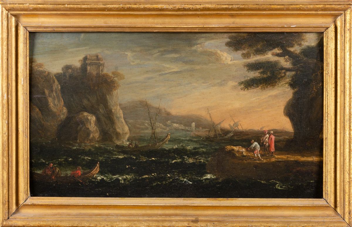 Jan De Momper, Detto Monsù X - Marina in Tempesta con Astanti in Riva