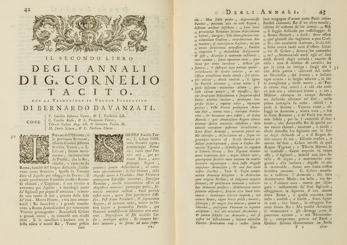 Publio Cornelio Tacito - Opere... con la Traduzione in Volgar Fiorentino del Signor Bernardo Dava...