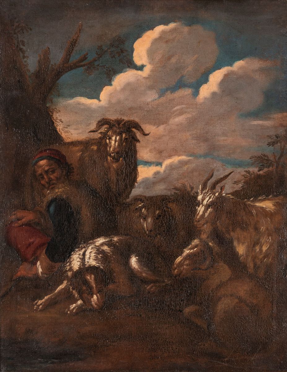 Attribuito a Philipp Peter Roos, Detto Rosa da Tivoli (sankt Goar, 1657 - Roma, 1706) - Pastore a...