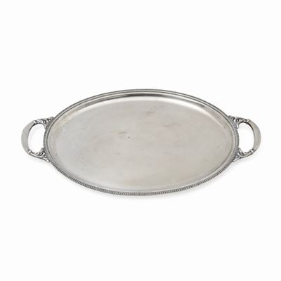 Guantiera in argento, forma ovale con decoro in stile Impero, Alessandria XX secolo