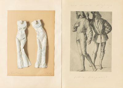Zwei stehende Juenglinge, collage di carta e incisione su carta