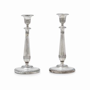 Coppia di candelabri in argento, Italia, fine XIX secolo, Argenti dal  XVIII al XX Secolo