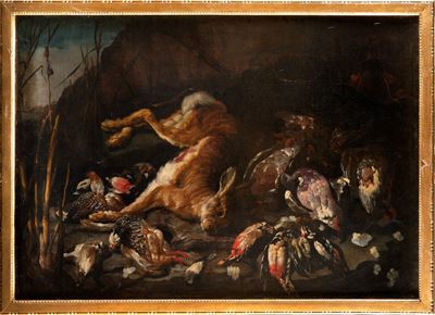 Cacciagione di Penna e Lepre in un Paesaggio