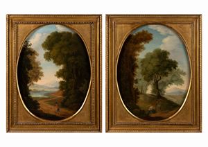 Two landscapes with wayfarers (en pendant)