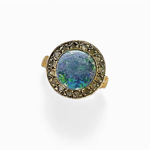Aello in oro 18k, argento, diamanti e opale 