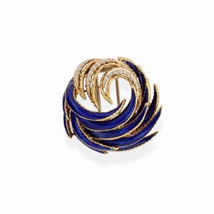  - Spilla in oro giallo 18K, diamanti e smalto